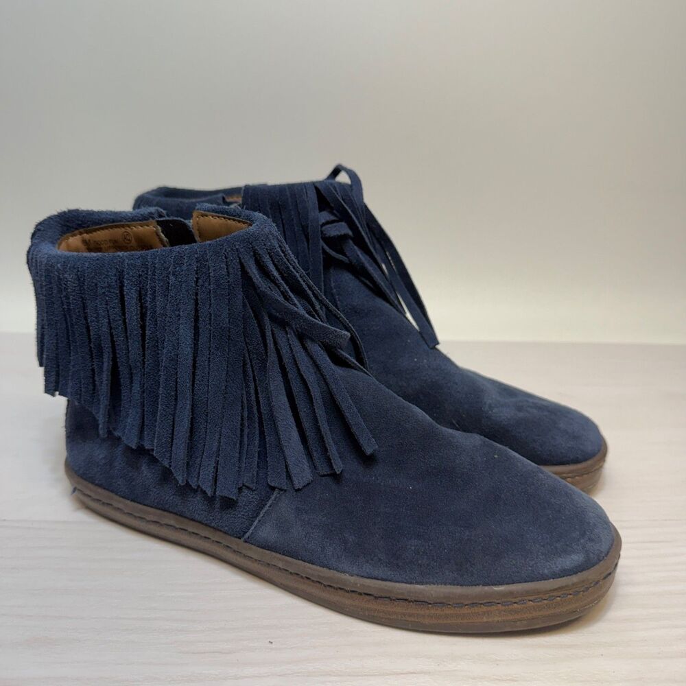 Aerosoles Mocassins Womens Sz 6M “Good Fun" Navy Suede Fringe Bootie Side Zip